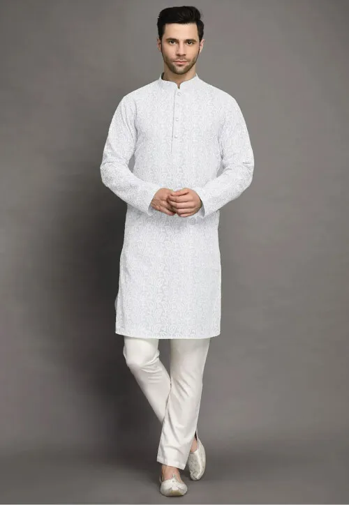 White Kurta Pajama With Maroon Jacket